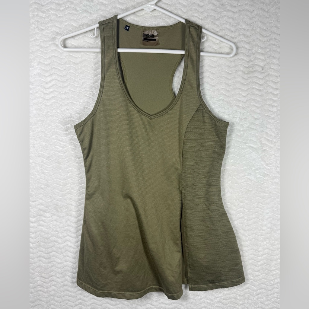 Gymshark Olive Green Racerback Tank. Slit On The Front Side. Style In The Gym
